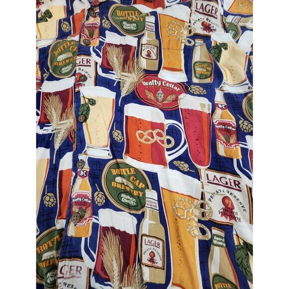 Dem crazy mens 90s vtg beer print hawaiian shirt button up lager draft sz 2XL - Picture 5 of 7